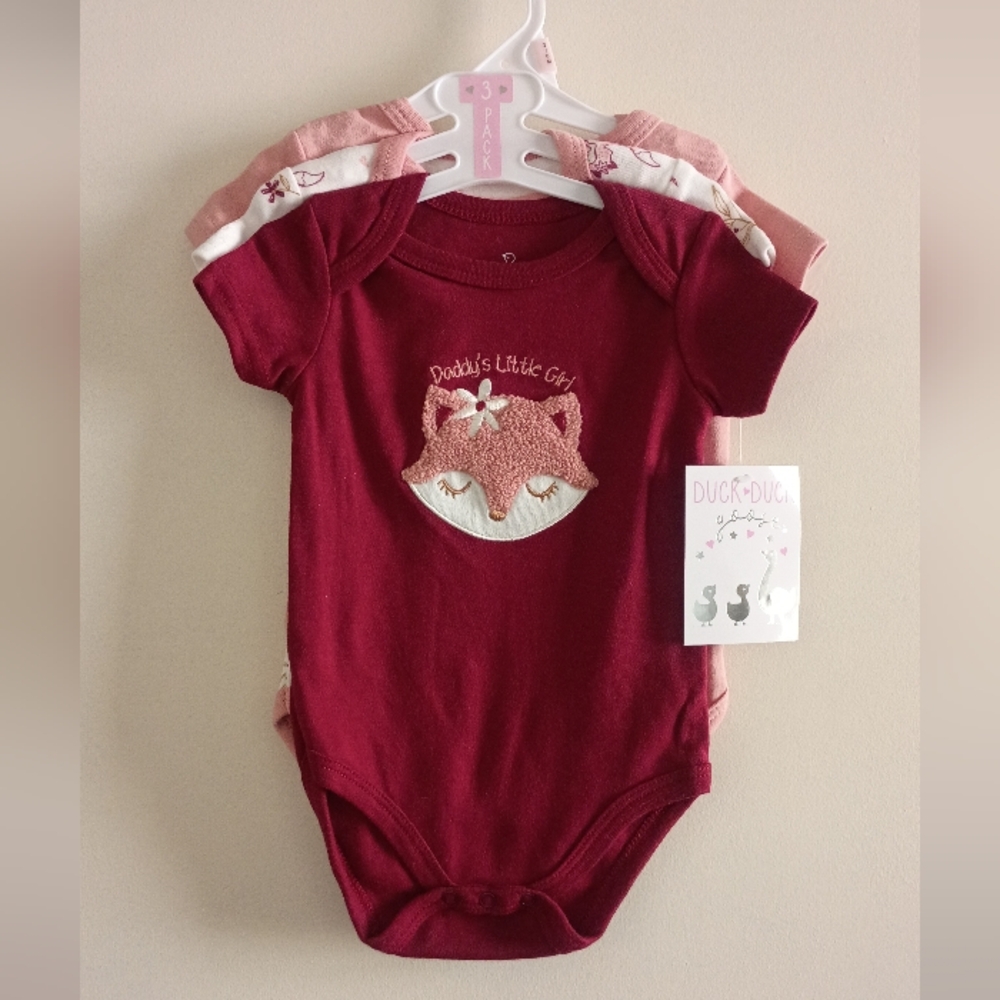 Charming Fox Print Burgundy Bodysuit Set